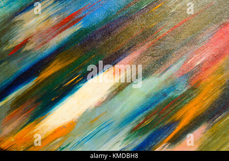 Multicolored long diagonal watercolor strokes on the canvas: green, red, white, blue, yellow, and vivid. Stock Photo