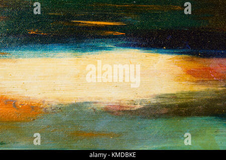 Long shining watercolor smears on canvas: dark sleep, light beige and greens Stock Photo