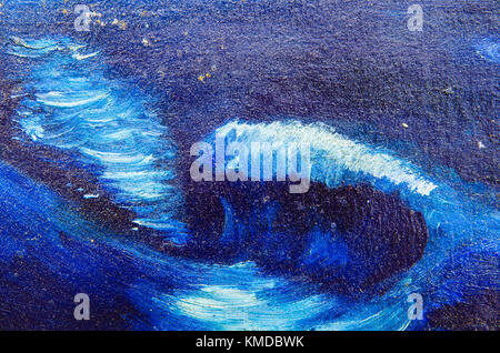 Great waves, painted on canvas with dark blue paint Stock Photo