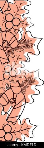 color merry christmas decoration with leaves and branches Stock Vector