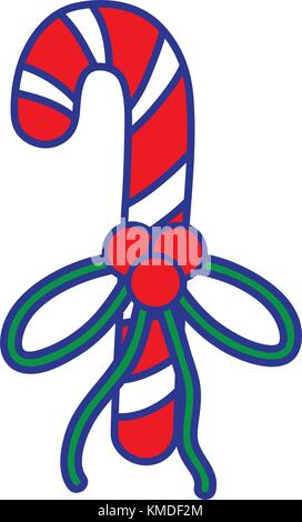 full color sweet walking stick with ribbon bow design Stock Vector