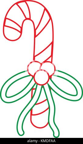 color line sweet walking stick with ribbon bow design Stock Vector