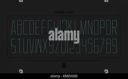 minimalist style alphabet letters and numbers. vector font type design. thin line lettering symbols. stylized, high typesetting. thinnest, sans serif  Stock Vector