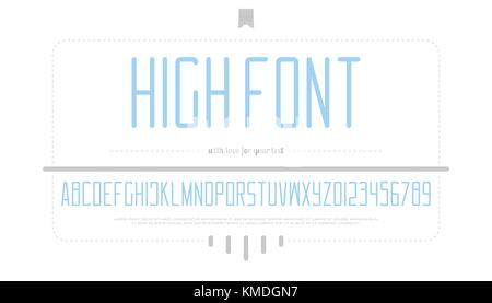 minimalist style alphabet letters and numbers. vector font type design. thin line lettering symbols. stylized, high typesetting. sans serif typeface t Stock Vector