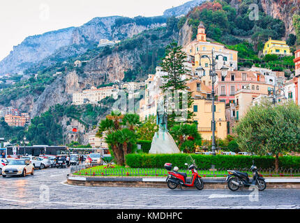Amalfi, Italy - September 30, 2017:  Traffic on road in Amalfi town in autumn, Amalfitana coast, Italy Stock Photo