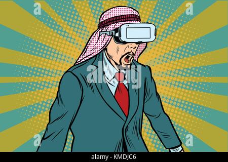 Surprised Arab businessman in VR glasses Stock Vector