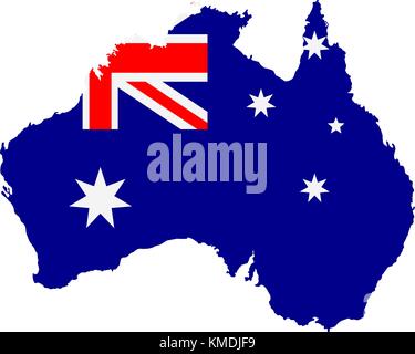 The detailed map of the Australia with National Flag Stock Vector