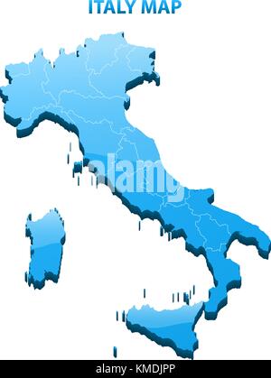 Highly detailed three dimensional map of Italy