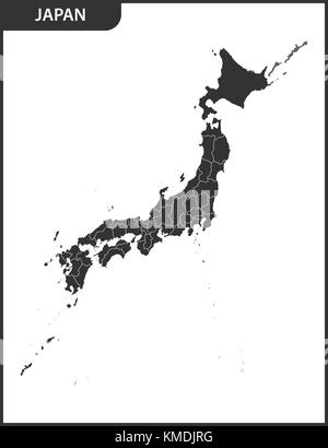 The detailed map of the Japan with regions. Stock Vector
