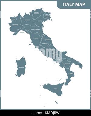 The detailed map of the Italy with regions Stock Vector