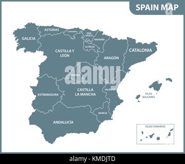 The detailed map of the Spain with regions Stock Vector