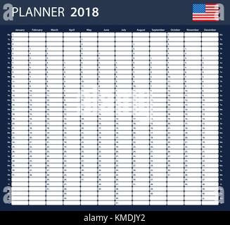 USA Planner blank for 2018. Scheduler, agenda or diary template. Stock Vector