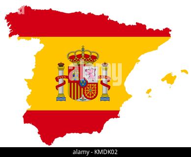 The detailed map of the Spain with National Flag Stock Vector
