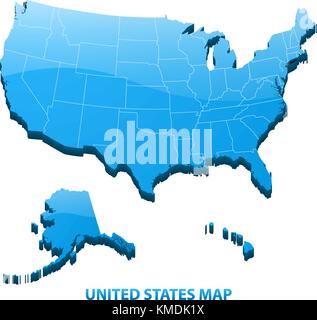 Highly detailed three dimensional map of USA with regions border. United States of America. Stock Vector