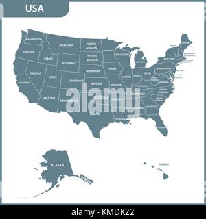 The detailed map of the USA with regions. United States of America. Stock Vector