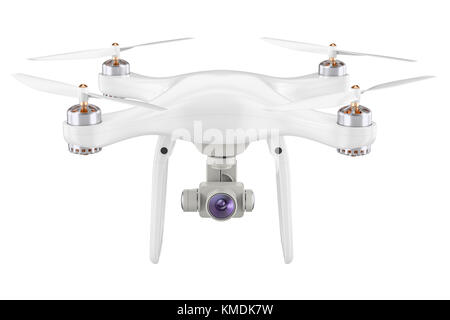 Drone quadrocopter closeup, 3D rendering isolated on white background Stock Photo