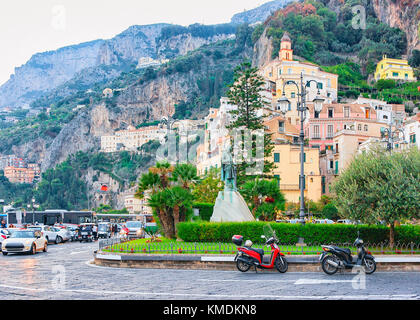 Traffic on road at Amalfi town in autumn, Amalfitana, Italy Stock Photo
