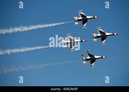 USAF Thunderbirds flying in the 'diamond opener' formation at the Gowen Thunder Airshow on October 14 2017 in Boise Idaho. Stock Photo