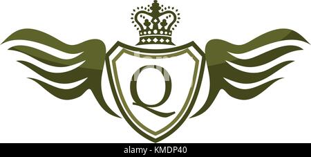 Wing Shield Crown Initial Q Stock Vector