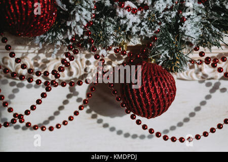 Christmas garlands with red Christmas tree balls Stock Photo