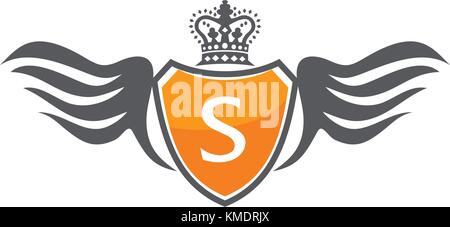 Wing Shield Crown Initial S Stock Vector