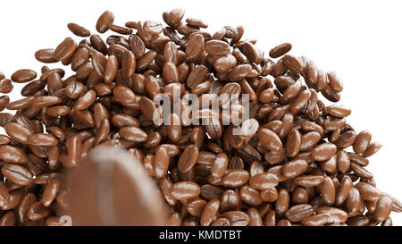 roasted coffee beans falling down and mixing isolated on white Stock Photo