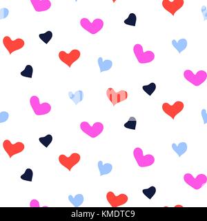 Hearts bright berry color shapes color seamless vector pattern. Stock Vector