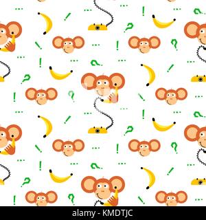 Monkey kid with banana seamless vector pattern for textile print. Stock Vector