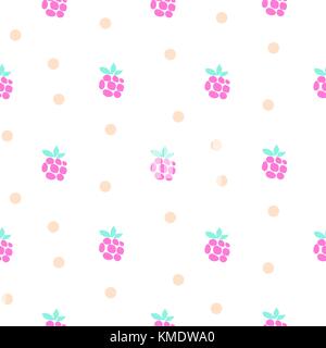 Raspberry fruit neon light seamless vector pattern. Stock Vector