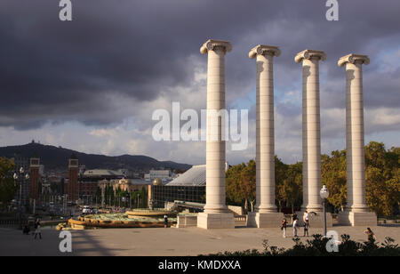 Pillars near Magic Fountain of Montjuic Barcelona Spain Stock Photo