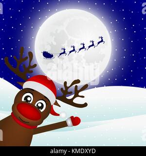 Reindeer waving his paw in the forest of Santa Claus Stock Vector