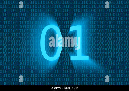 Illustrative bright blue one and zero binary codes in the concept of computer programme language. Stock Photo