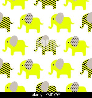 Cute elephant cartoon neon green baby seamless pattern. Stock Vector