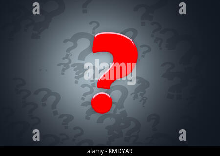 Illustrative red question mark with dark question mark background. Stock Photo