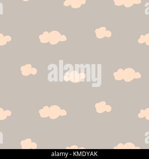 Soft pink and gray baby clouds seamless vector pattern. Stock Vector