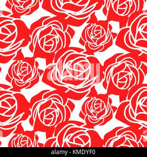 Red roses stencil vector seamless pattern. Stock Vector
