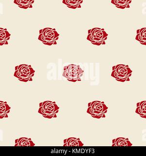 Red roses on beige fine vector seamless pattern. Stock Vector