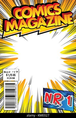 Editable comic book cover with abstract explosion background. Stock Vector