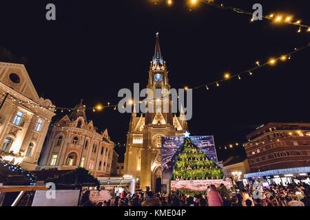 Name of Mary Church and Freedom Square in Novi Sad Stock Photo