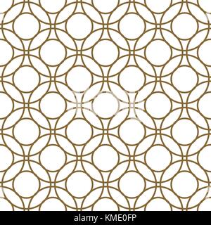 Gold and white overlapping circles seamless vector pattern. Wrap paper elegant texture. Stock Vector