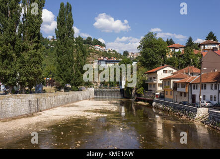 SARAJEVO, BOSNIA-HERZEGOVINA - AUGUST 18 2017: Miljacka river in Sarajevo in summer season Stock Photo