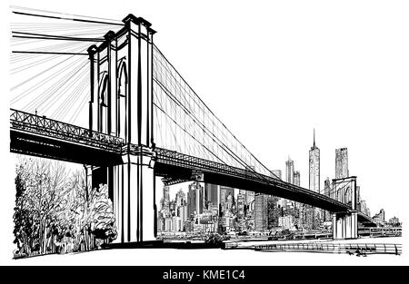 Brooklyn bridge in New York - vector illustration Stock Vector