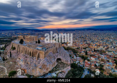 Aerial view of Parthenon and Acropolis in Athens,Greece Stock Photo