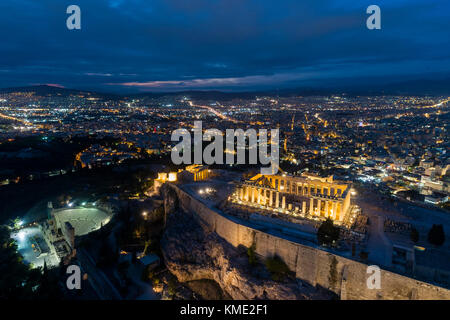 Aerial view of Parthenon and Acropolis in Athens,Greece Stock Photo