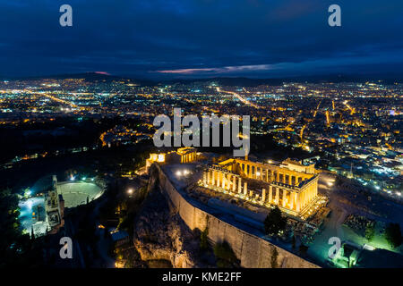 Aerial view of Parthenon and Acropolis in Athens,Greece Stock Photo