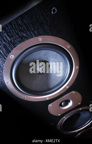 Sound speaker close-up. Audio stereo system on black background Stock Photo