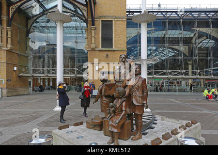 LONDON, UNITED KINGDOM - NOVEMBER 24: The Kindertransport Statue at Front of Liverpool Street Station in London on NOVEMBER 24, 2013. Children Transpo Stock Photo