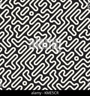 Vector seamless pattern with geometric spots. Monochrome random line streaks. Contrast repeating stylish background design Stock Vector