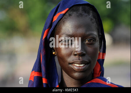 SOUTH-SUDAN Rumbek, portraiture of Dinka woman / SUED-SUDAN Rumbek, Dinka Frau Stock Photo