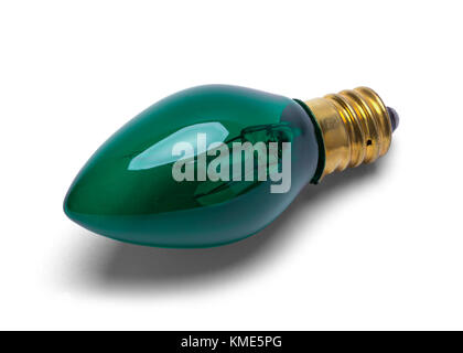 Green Glass Christmas Light Bulb Isolated on a White Background. Stock Photo
